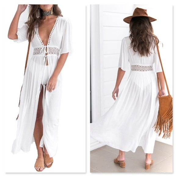 Boutique Other - White Crochet Kimono Duster Cover up LAST ONE!!
